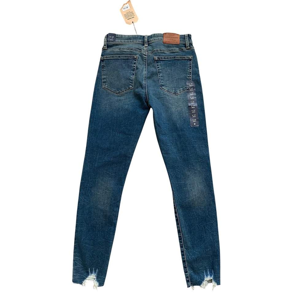 NWT Lucky Brand Ava Skinny Distressed Ankle Jeans Medium Wash Raw Hem Size 4/27 - Picture 3 of 9